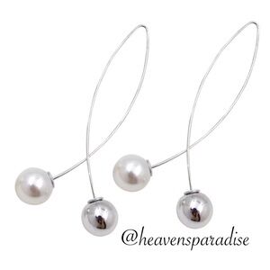 Silver-tone Fish With Silver & Pearl Balls Lightweight Earrings